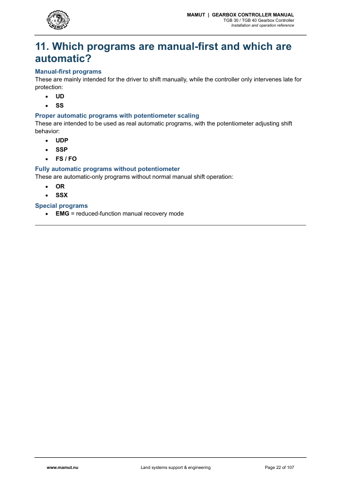 MAMUT TGB Manual page 22