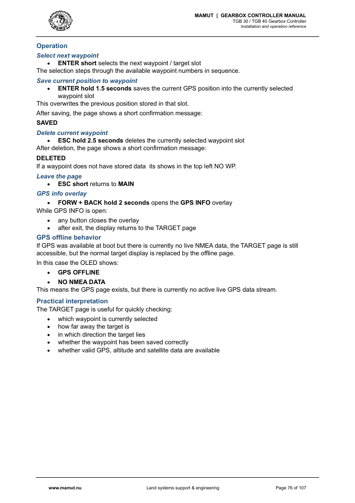 MAMUT TGB Manual page 76