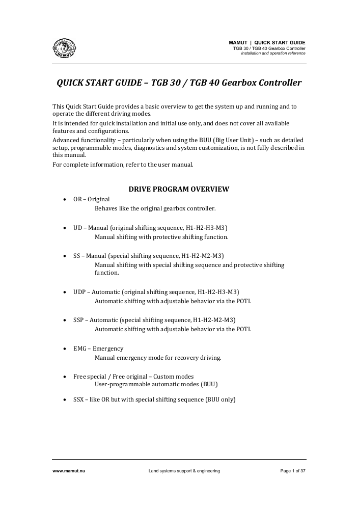 TGB Quick Start Guide page 1