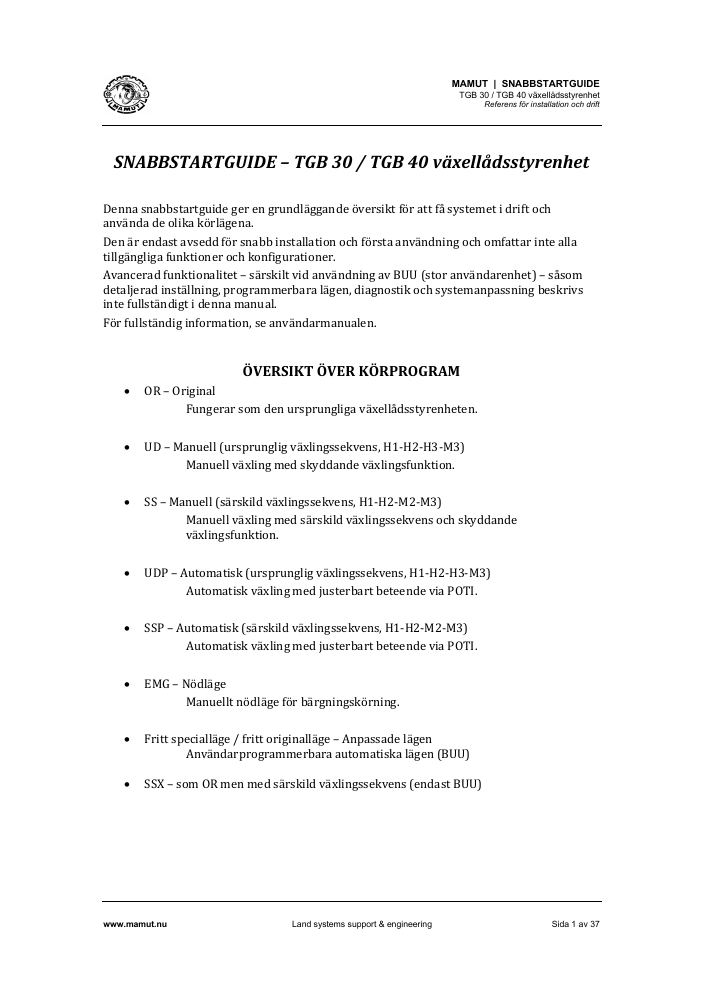 TGB Quick Start Guide page 1